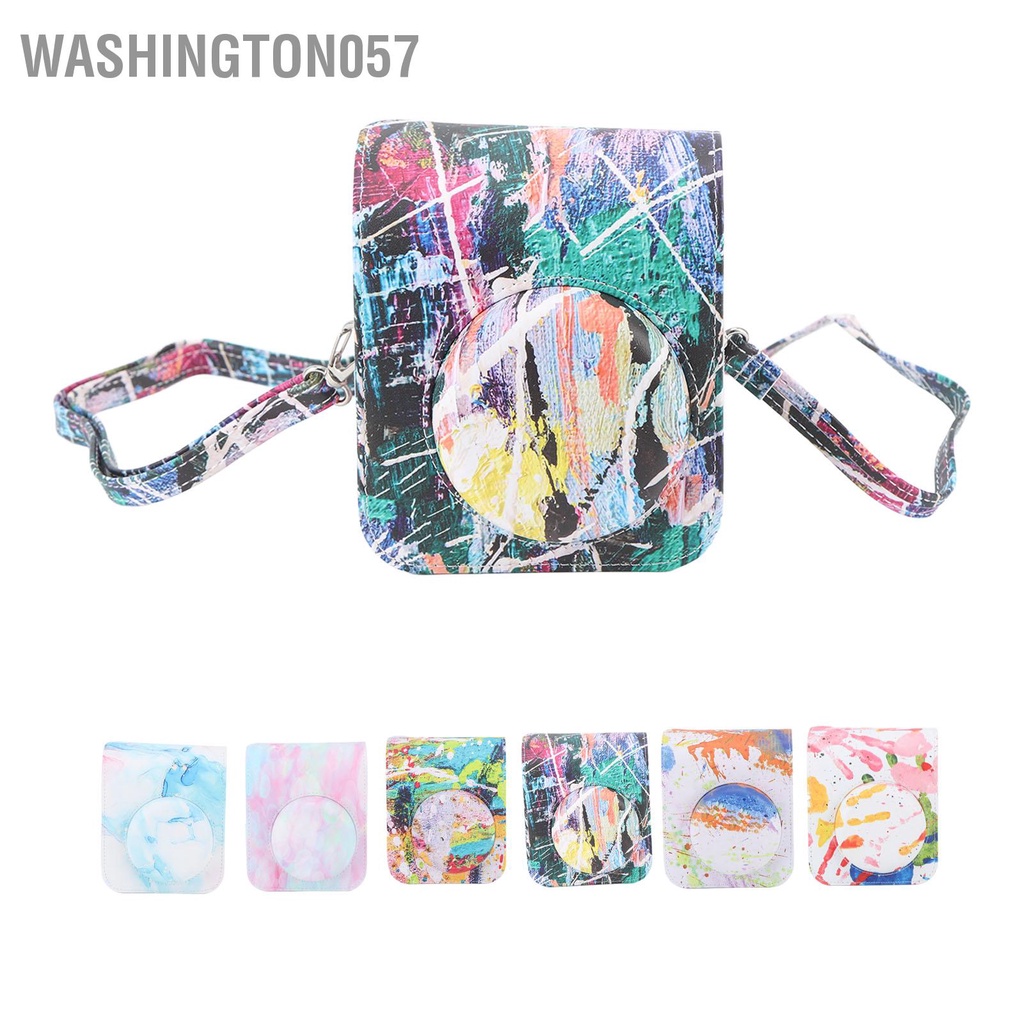 Có thể bán buôn Túi đựng bảo vệ bằng da PU in màu có dây đeo vai thể điều chỉnh phù hợp cho Fujifilm Instax Mini 12 Washington057 Hàng giao ngay