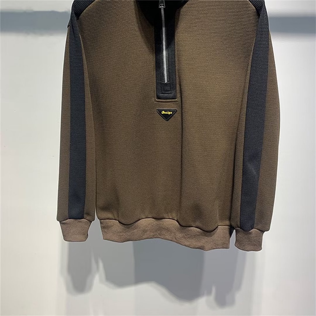 Áo Thun Tay Dài Cổ Đứng Có Khóa Kéo Thời Trang Xuân Thu Cho Nam