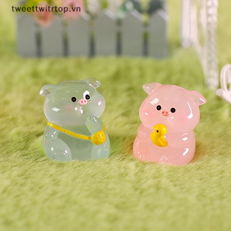 Tritop 1 Đồ trang trí Chú Heo Mặc Áo Mưa Dạ Quang Trang Trí Tiểu Cảnh / Nhà Búp Bê vn