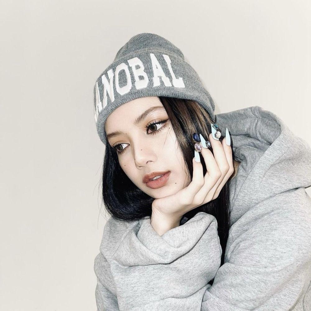 Mũ Len Thêu Chữ elmer1 lalisa beanie Phong Cách Hàn Quốc Cá Tính