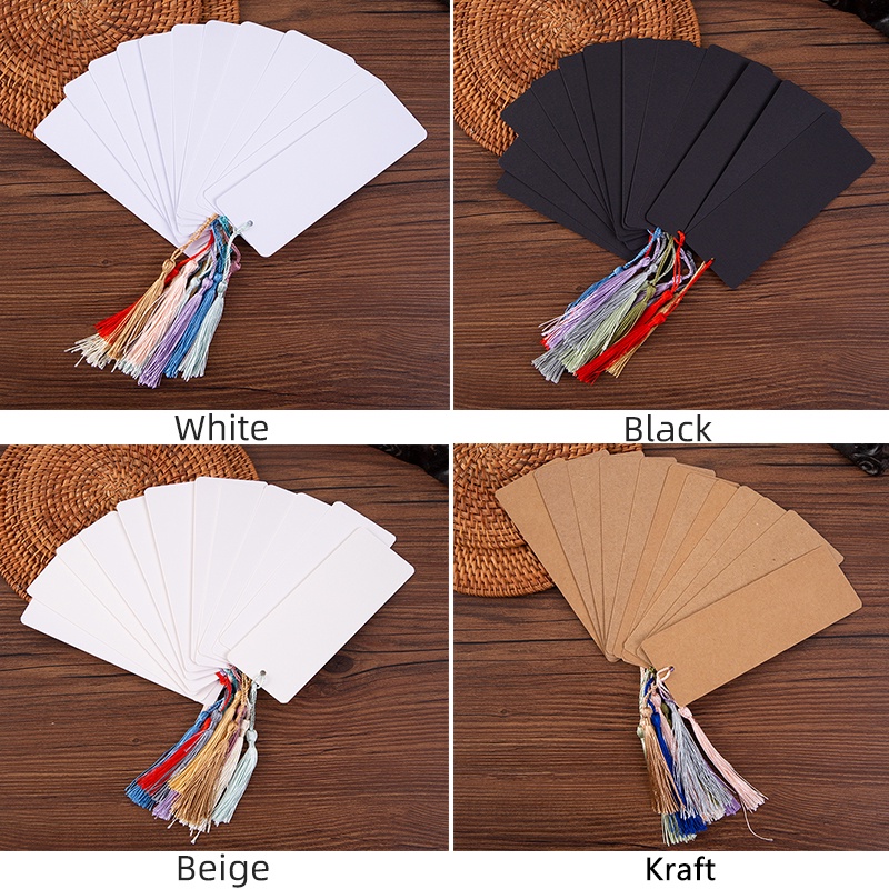 Bộ 12 Thẻ Đánh Dấu Sách Hình Chữ Nhật Màu Trơn Kèm Tua Rua diy