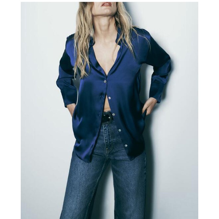 Zara Áo Sơ Mi satin Cổ v Thời Trang Mùa Thu Sang Trọng zara 238741236 2197745