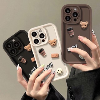 Ốp Điện Thoại Silicon Mềm Hình Gấu 3d Màu Cà Phê Cho iphone 15 14 13 12 11 pro max 15 plus