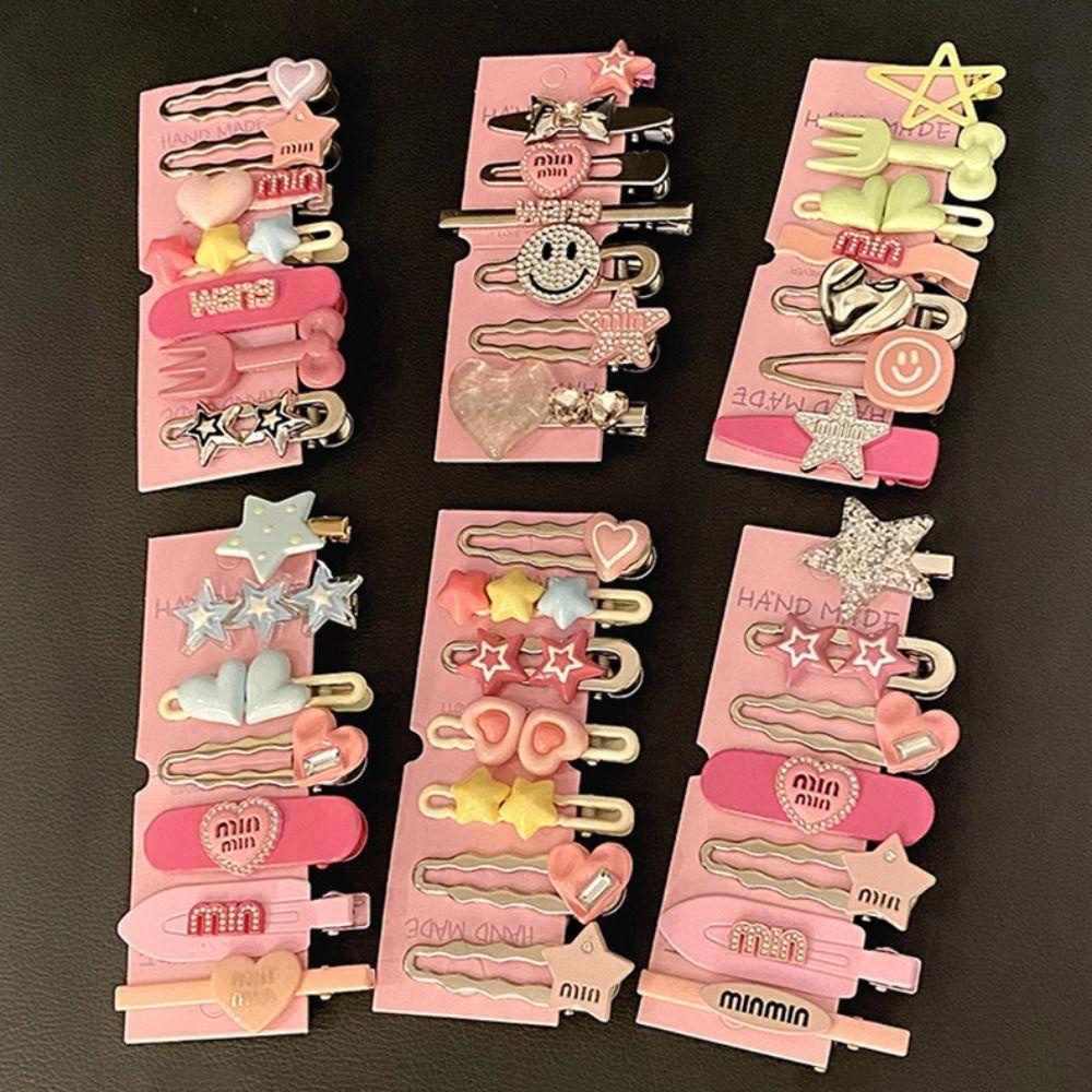 Set 7 Kẹp Tóc Hình Ngôi Sao / Năm Cánh / Chữ Cái Bằng Kim Loại Màu Bạc Phong Cách Hàn Quốc Ngọt Ngào y2k