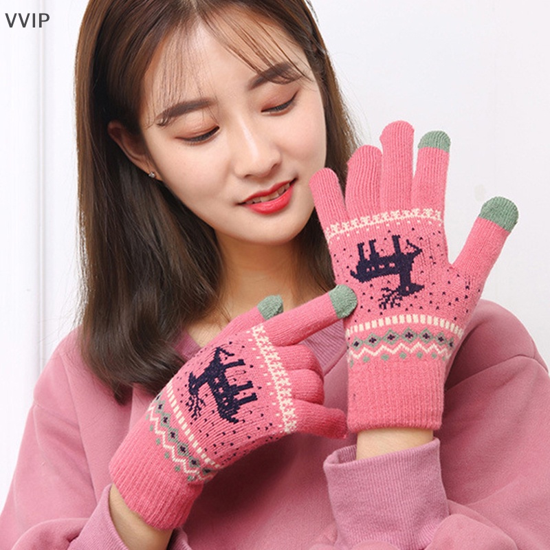 Vvn Găng Tay Dệt Kim Dày Dặn Ấm Áp In Họa Tiết Tuần Lộc Giáng Sinh Thời Trang Thu Đông Dành Cho Trẻ Em qdd