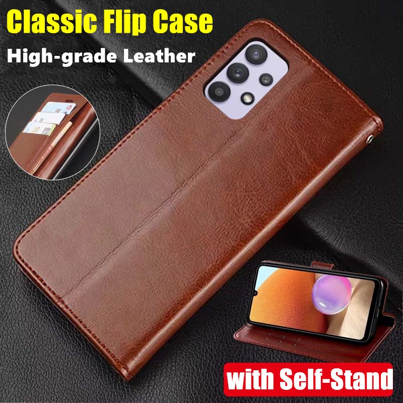 Bao Da Điện Thoại Dạng Ví Nắp Lật Cổ Điển Đơn Giản Có Ngăn Đựng Thẻ Và Giá Đỡ Cho samsung galaxy a32 4g 6.4 inch sm-a325f a325m a325n Ốp