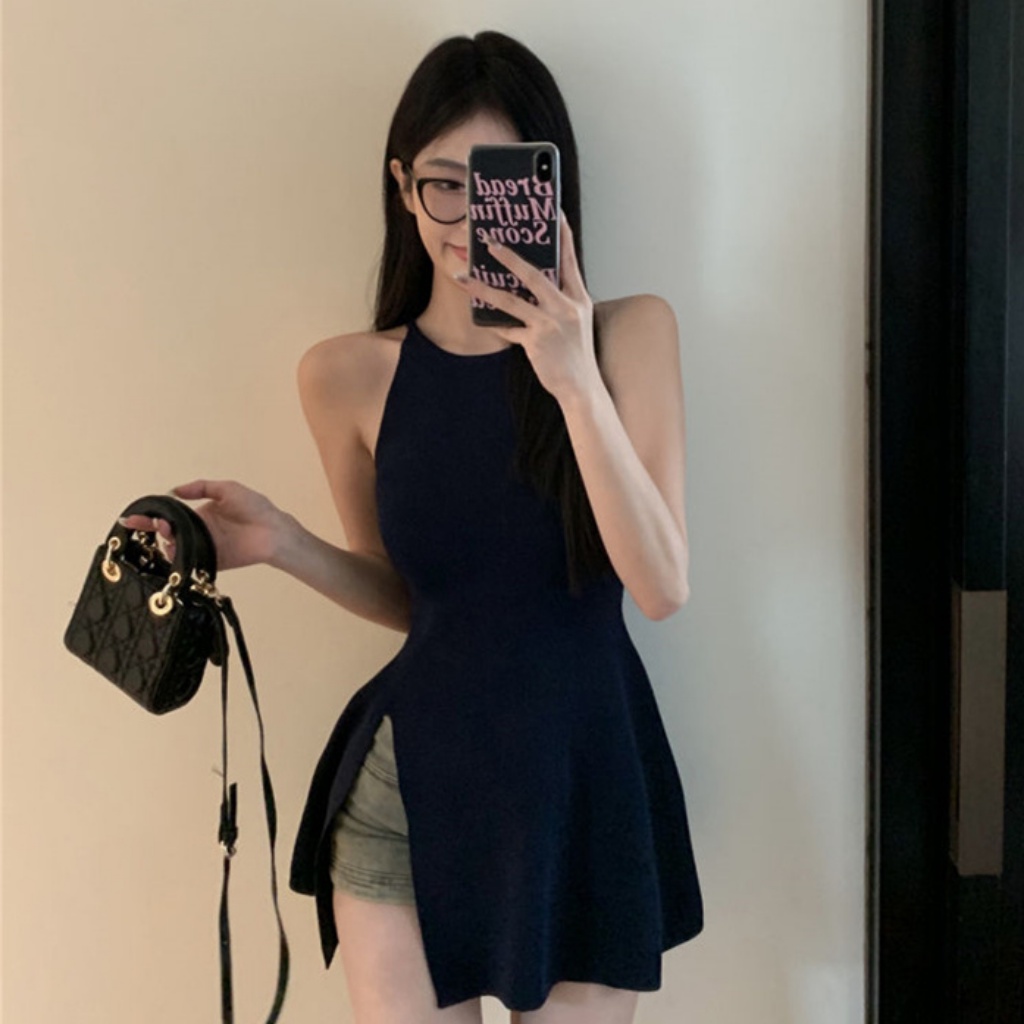 Áo Vest Xẻ Tà Vừa Vặn Màu Trơn Phong Cách Mới Phụ Nữ Mùa Hè Gợi Cảm Áo Không Tay