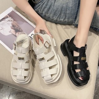 Dép rọ miu miu quai da mềm, sandal đế cao 5cm hàng qc full box