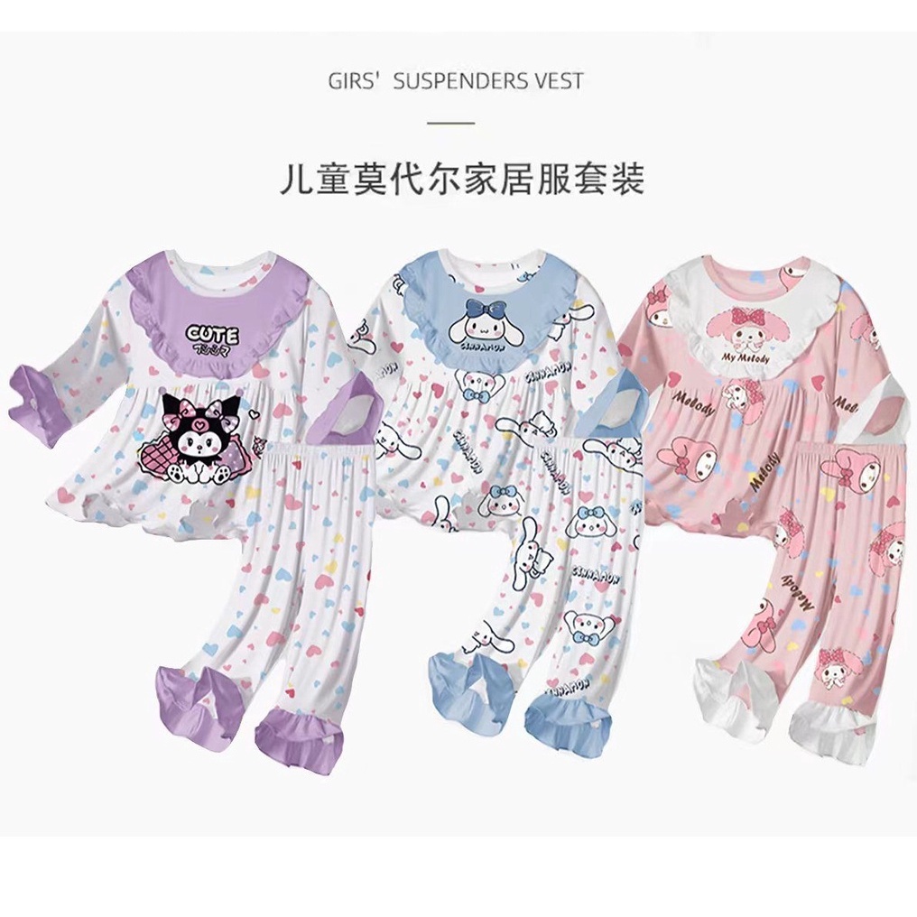 Kawaii sanrio Bộ Đồ Ngủ cotton Mặc Nhà Cho Bé Gái Hình cinnamoroll kuromi my melody