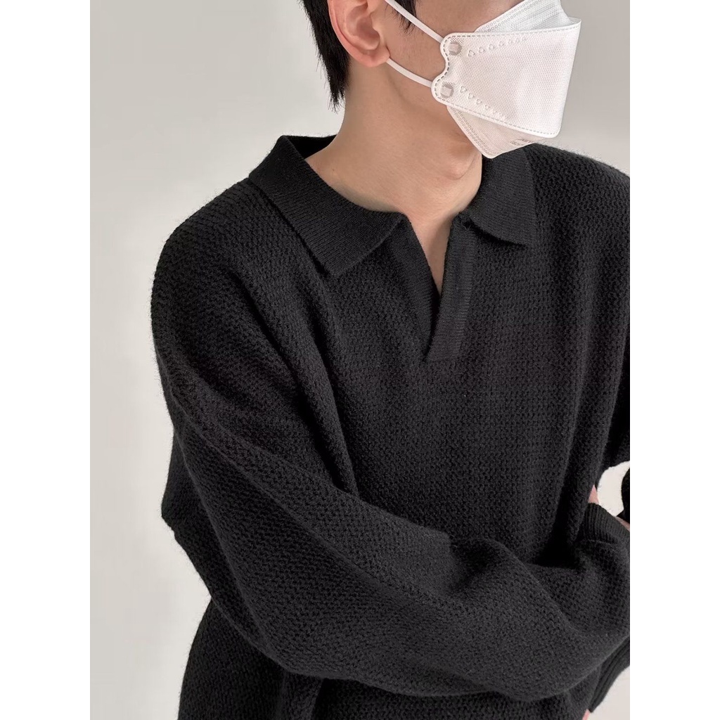 Áo sweater Dệt Kim Tay Dài Cổ polo Thời Trang Mùa Đông Cho Nam