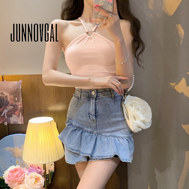 Junnovgal Áo Hai Dây Ôm Dáng Màu Trơn Thời Trang Mùa Thu 2023 Cho Nữ