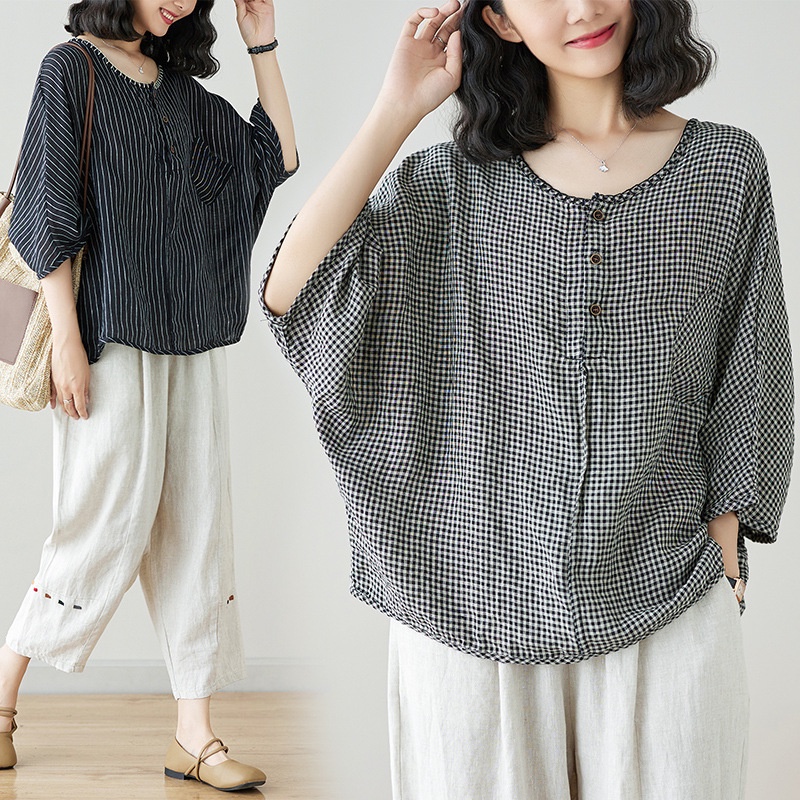 Áo Sơ Mi Dáng Rộng Kẻ Sọc Có Túi Có size Lớn 50-100kg