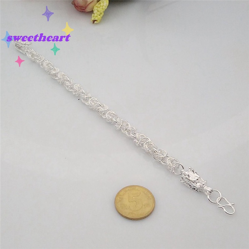 Vòng Tay Dây Xích Mạ Bạc Hình Rồng Thời Trang Dành Cho Nam