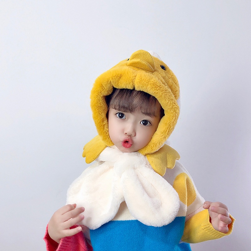 PVN38828 Mũ trẻ em mùa đông lót lông hình vịt con siêu cute, nón kèm khăn siêu ấm tai gấu cho bé