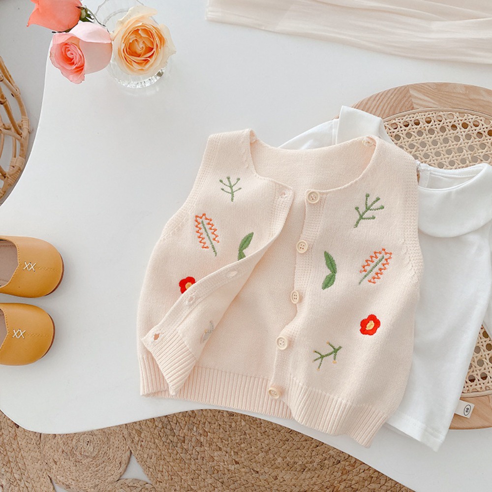 Áo Khoác Len cardigan Không Tay Thời Trang Mùa Thu Cho Bé Gái 0-5 Tuổi