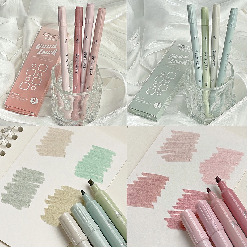 Hộp 4 Bút Đánh Dấu Hai Đầu Màu Gradient Sáng Tạo DIY YK