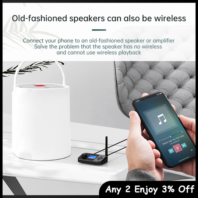 Zevaret Cáp Chuyển Đổi Âm Thanh aux bluetooth 5.0 Có Màn Hình 3.5mm