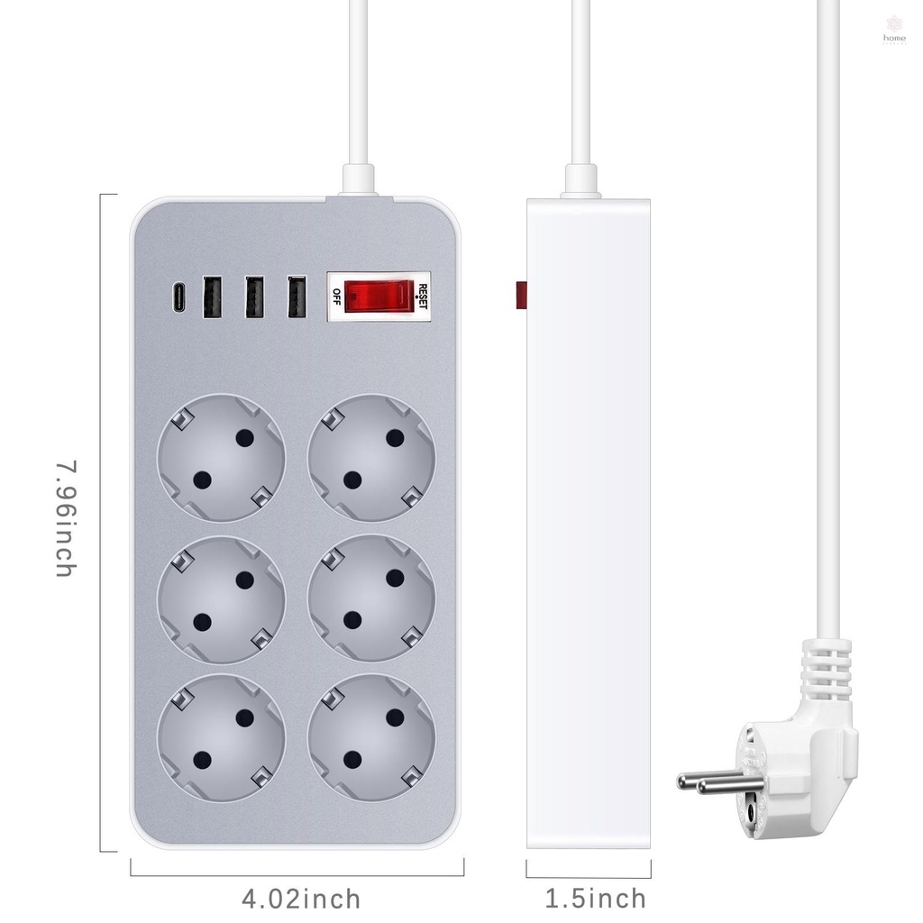 High-Quality Power Strip Multi Outlet Socket with Long Cord 6 Outlet 4 USB Port for Home Office Hotel EU Plug