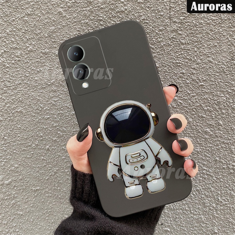 Ôp Điện Thoại Silicon Dẻo Họa Tiết Phi Hành Gia + Giá Đỡ Nhẫn Cho vivo y17s y27 vivo y17s Ốp