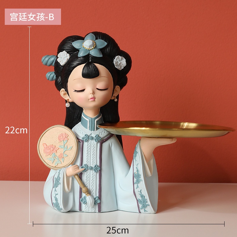 Decor Để Bàn "Cô Gái Trung Hoa Bê Khay" Đựng Bánh Kẹo Chìa Khóa Đẹp