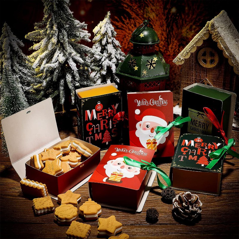 Hộp Đựng Kẹo / Bánh Quy / Quà Giáng Sinh Hình Cuốn Sách / Chúc Mừng Năm Mới / Ông Già Noel