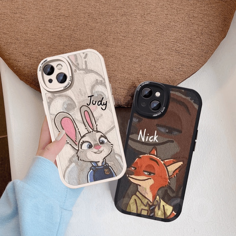 Ốp lưng ngọt Soft For iPhone 15 14 13 12 Mini 11 Pro Xs max 6 6S 7 8 Plus X XR 11promax 12promax 13promax Cute Cartoon Zootopia Officer Rabbit Judy and Mr. Fox Nick Oval Fine Hole Shockproof Phone Case XPN 89