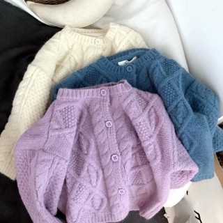 Áo Khoác Len cardigan Mềm Mại Dáng Rộng Màu Trơn Phối Dây Xích Xoắn Kiểu Hàn Quốc Thời Trang Mùa Thu Cho Bé
