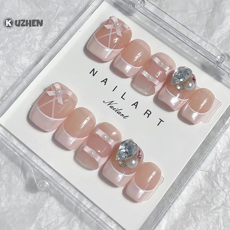 Kuzhen Set 10 Phụ Kiện Trang Trí Móng Tay Múa Ba Lê Nơ Hợp Kim Lụa Ruy Băng Nơ Hồng Đáng Yêu Cho Nữ