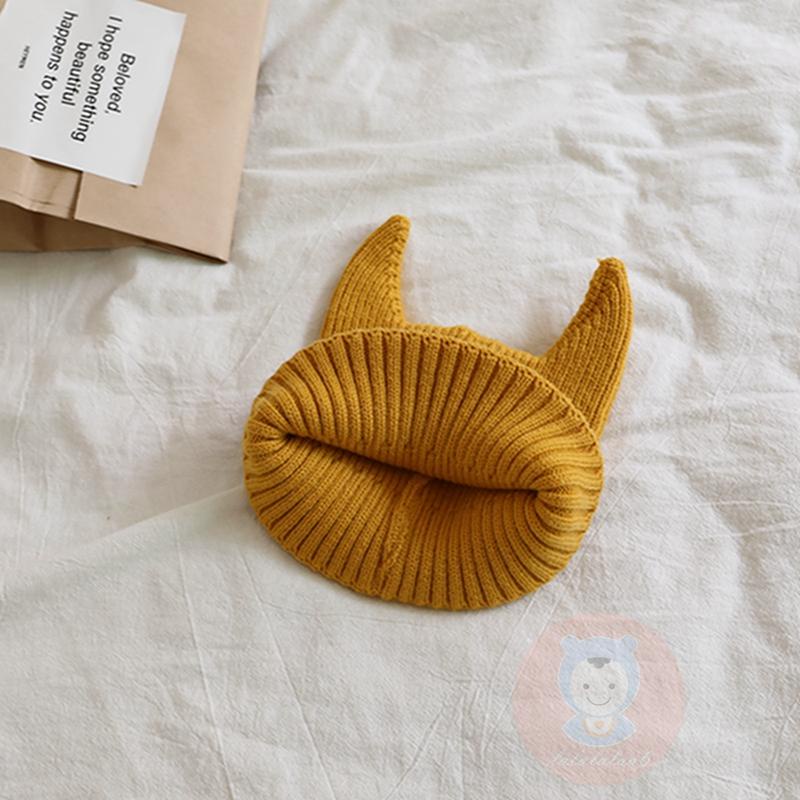 Mũ Len beanie Mềm Mại Màu Trơn Kèm Sừng Cho Bé laa6-kids