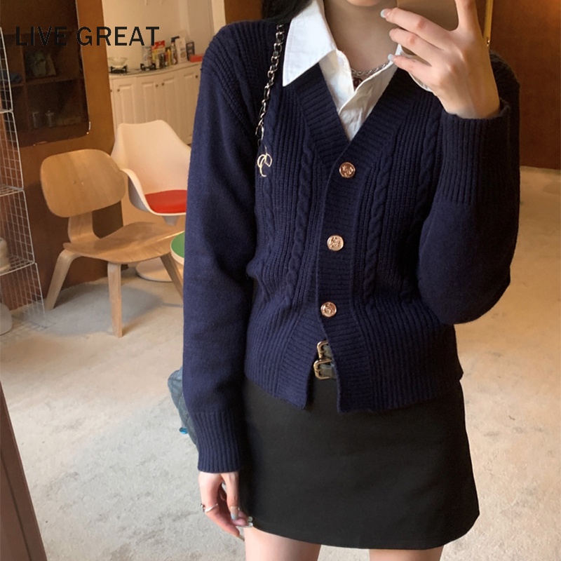 Áo khoác cardigan LIVE GREAT dệt kim tay dài ôm dáng thời trang cho nữ