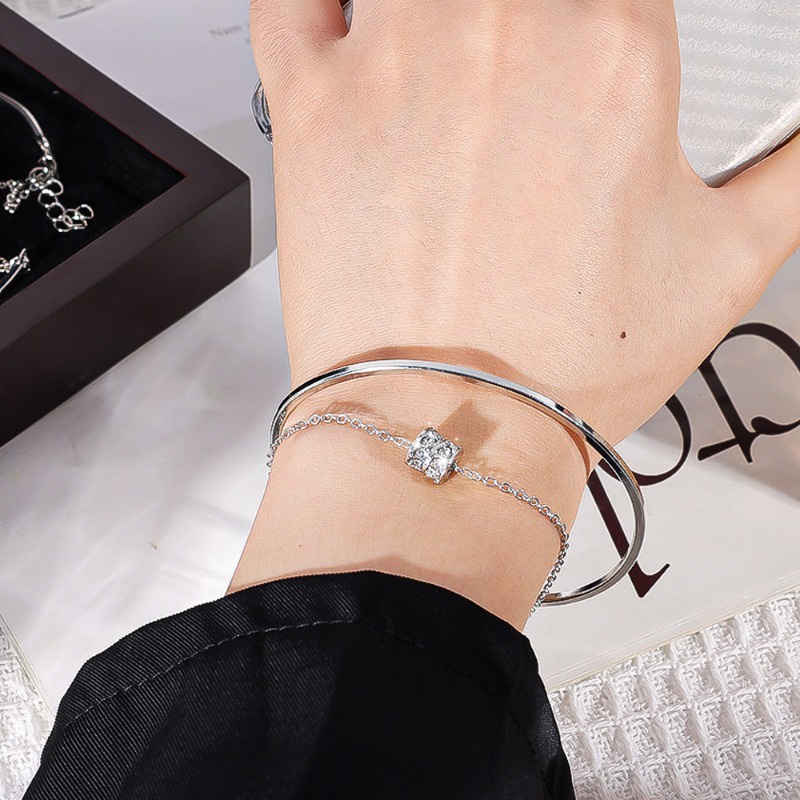 Vòng Tay Bạc bangles / Vòng Tay Hai Lớp Sang Trọng Thời Trang Hàn Quốc Có Thể Điều Chỉnh Góc Quyến Rũ / Quà Cưới
