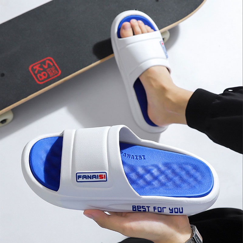 SHANMUSENLIN☘Dép đi trong nhà  đế dày chống trượt bền bỉ phong cách Hàn Quốc cho namGiày nam Thể thao Thư giãn Thời trang
