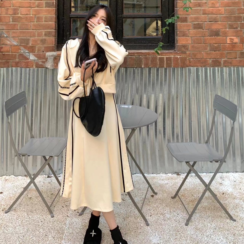 Set Đầm hoodie + Áo Khoác Thời Trang Thu Đông Phong Cách Hàn Quốc 2023