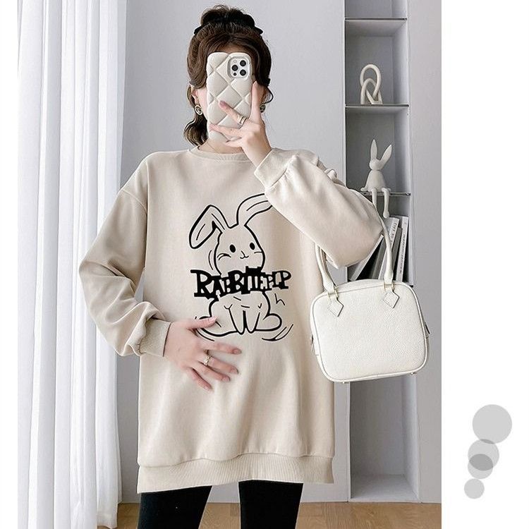 Áo sweater Mỏng Dáng Rộng Cổ Tròn In Hoạt Hình Kiểu Phương Tây Thời Trang Mùa Thu 2023 plus Cho Mẹ Bầu