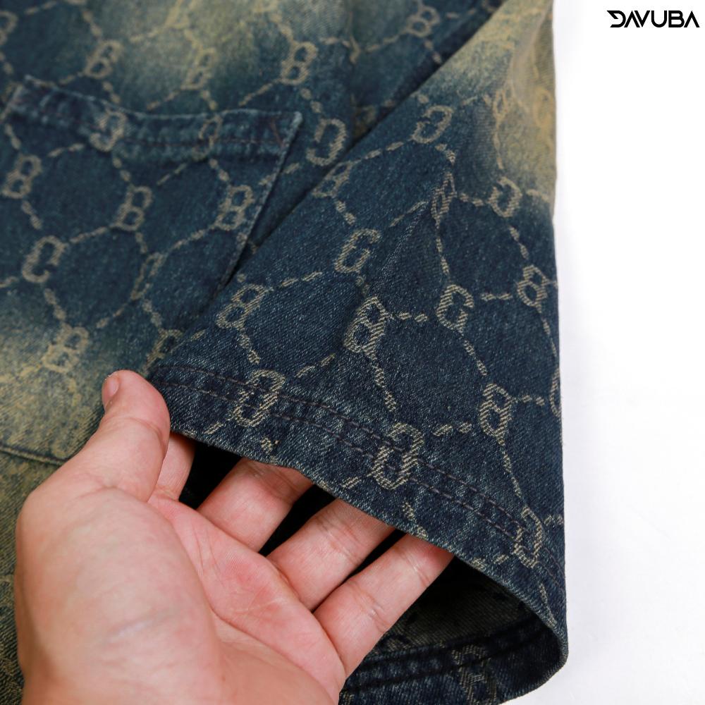 Áo sơ mi nam cộc tay Denim DAVUBA wash monogram SM035