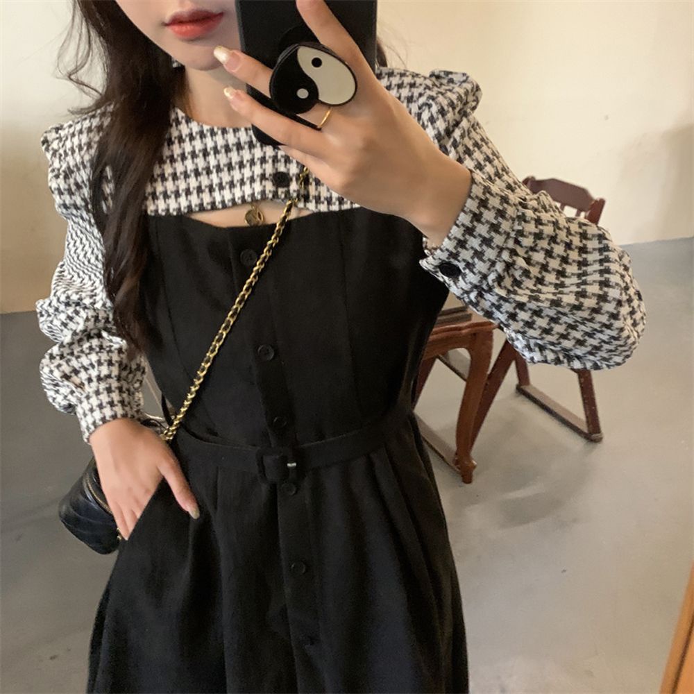 Đầm Giả Hai Mảnh Dáng Chữ a Phong Cách retro Mùa Thu Mới 2022