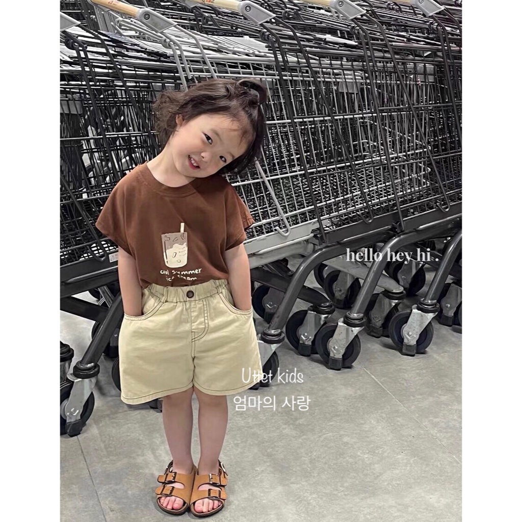 ÁO THUN TRÀ SỮA PHONG CÁCH HÀN QUỐC CHO BÉ GÁI VÀ BÉ TRAI 23095