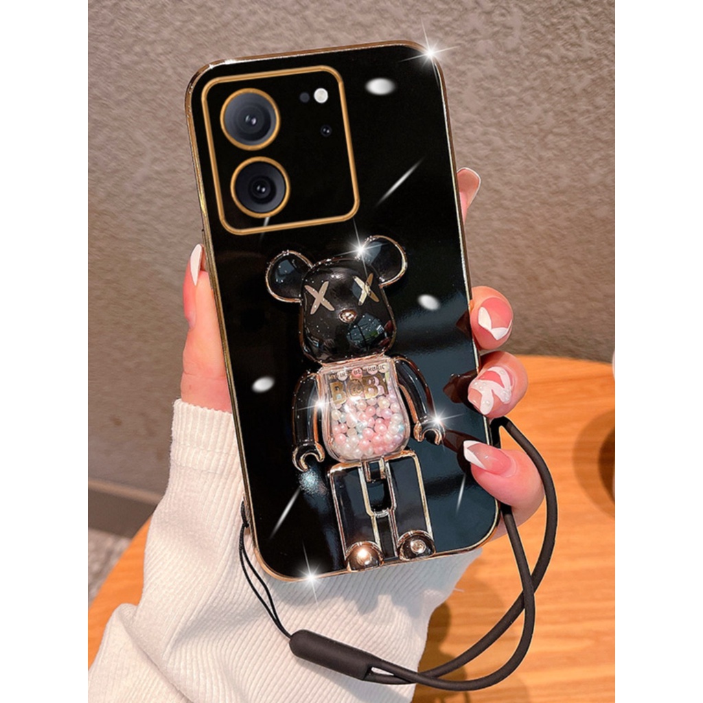 Ôp Điện Thoại Silicon Dẻo Tráng Gương Màu Sắc Ngọt Ngào Kèm Giá Đỡ Hình Gấu Cho xiaomi mi 13t pro xiaomi 13t 12t 11t pro Ốp