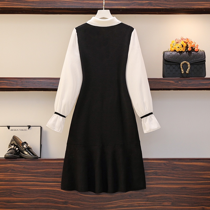 🌸Hàng Order🌸Váy Đầm Bigsize Len Dệt Kim Cổ Sơ Mi Chân Váy Đuôi Cá Thắt Nơ Cổ Tháo Rời Trẻ Trung🌸Hàng Quảng Châu