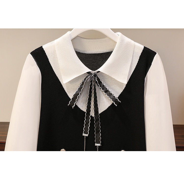 🌸Hàng Order🌸Váy Đầm Bigsize Len Dệt Kim Cổ Sơ Mi Chân Váy Đuôi Cá Thắt Nơ Cổ Tháo Rời Trẻ Trung🌸Hàng Quảng Châu