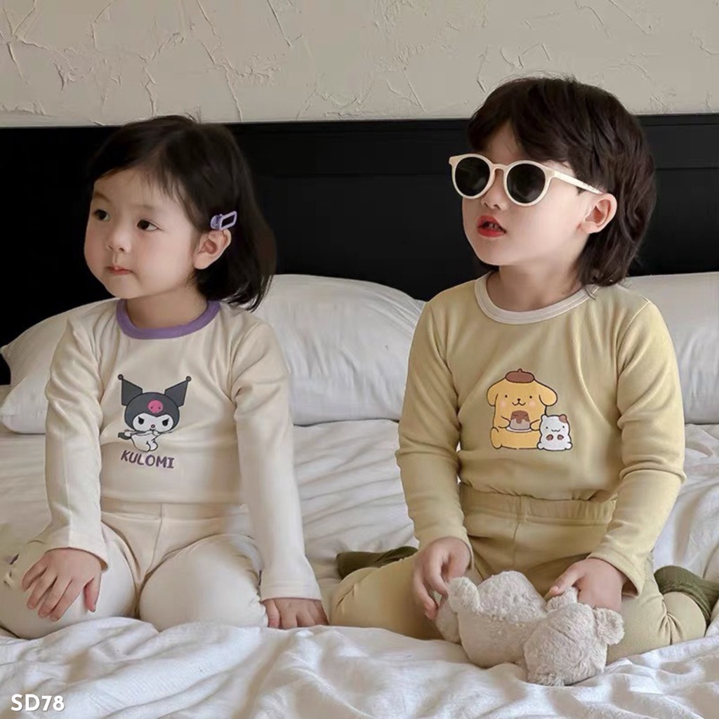 EMBES Bộ quần áo thu đông cotton lót lông nhẹ cho bé trai bé gái 8kg tới 18kg