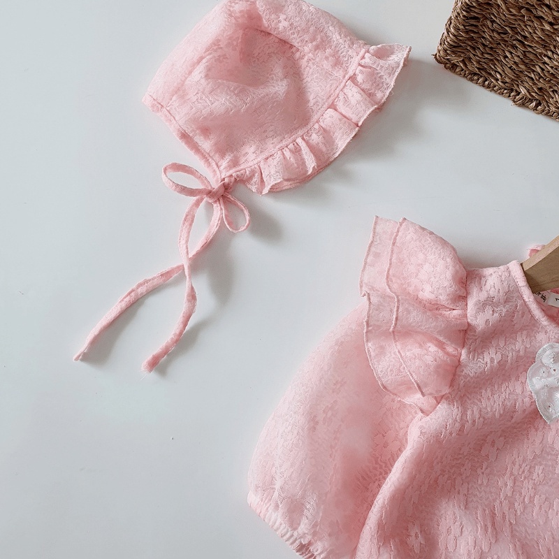 Bodysuit Cho Bé Gái Sơ Sinh Dài Tay Body Chip Cho Bé Màu Hồng Ren Hoa Nút Chéo Váy Cho Bé Gái