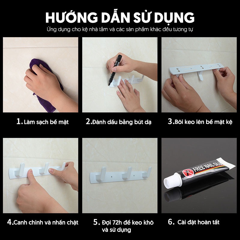 Keo không đinh Keo dán kệ đa năng cho kệ sắt nhôm inox trên bền mặt tường gạch men, mặt kính, mặt gỗ