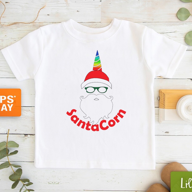 Áo Thun Tay Ngắn In Hình Ông Già Noel / Kỳ Lân Mừng Năm Mới Cho Bé