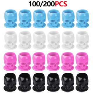 Set 100 / 200 cốc đựng mực xăm dùng một lần có giá đỡ hình đầu lâu