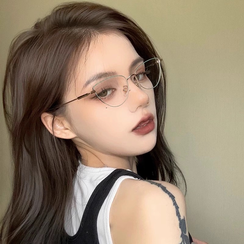 Kính Mắt Mèo Gọng Kim Loại Thời Trang Phương Tây vintage Chống Ánh Sáng Xanh