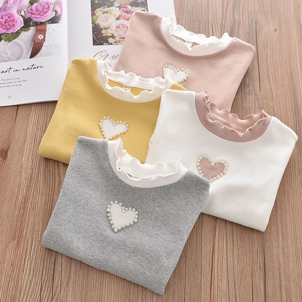 Áo Thun Tay Dài Cổ Ren Co Giãn Thời Trang Cho Bé Gái