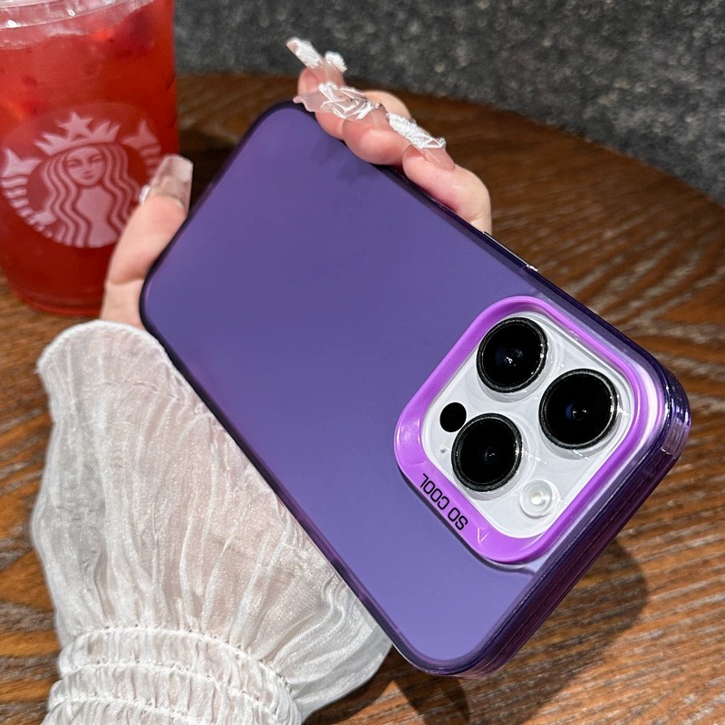Ôp Điện Thoại tpu Dẻo Màu Tím Đơn Giản Chống Sốc Kèm Nút Kim Loại Cho iphone 15 14 pro max iphone case 11 13 iphone 12 pro max xs max Ốp