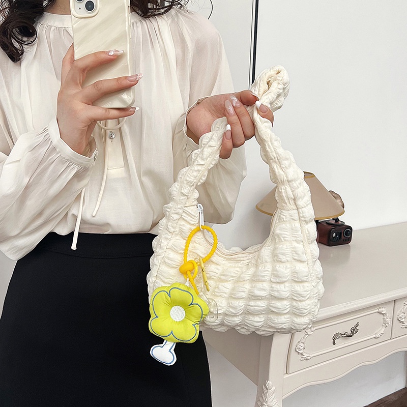 Jasmin noir Túi Xách Đeo Vai nylon Mềm Mại Họa Tiết Hoa Xếp Ly Đơn Giản Cho Nữ