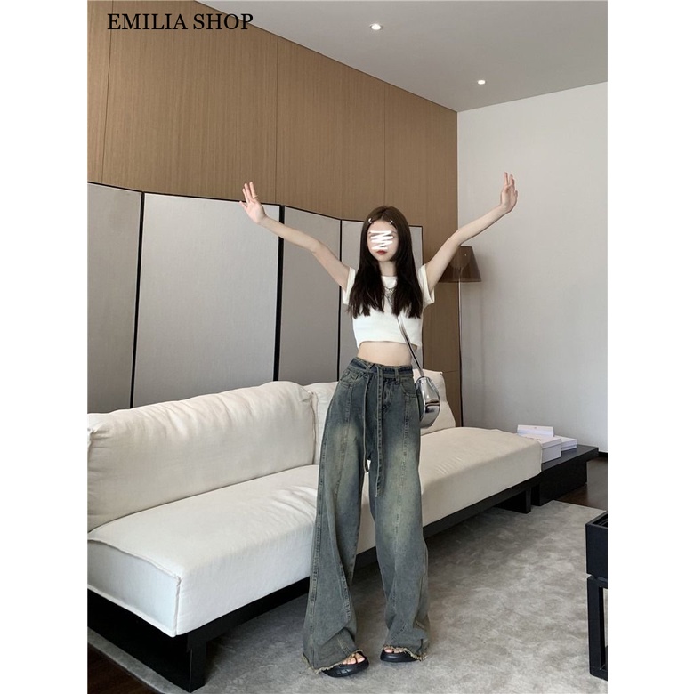 Chất lượng cao EMILIA SHOP quần ống rộng quần nữ jean Dễ thương Cute Stylish Trendy A27L0C1 41Z231009